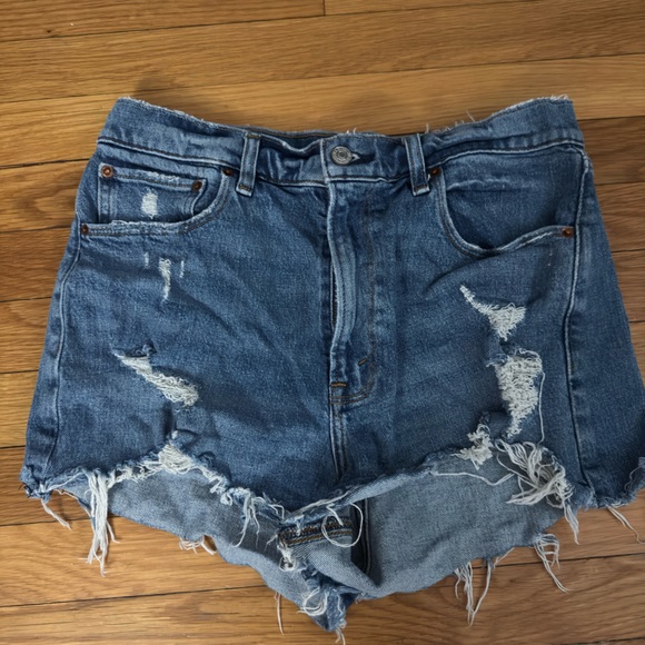 Abercrombie & Fitch Blue Jean Shorts Distressed Raw Hem - Picture 1 of 3